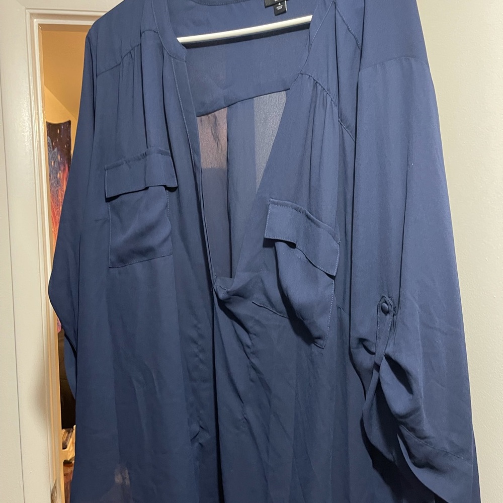 Navy blue sheer business casual shirt